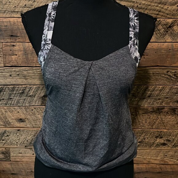 Heather Grey Flowy Tank with Patterned Built in Bra - Picture 1 of 3